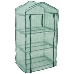 Sunnydaze Outdoor Portable Growing Rack 3-Tier Greenhouse with Roll-Up Door - 3 Shelves - Green