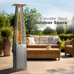 Fire Sense Pyramid Flame Patio Heater 40,000 BTU Outdoor Propane Heater Tower with Wheels - Hammered Platinum Finish