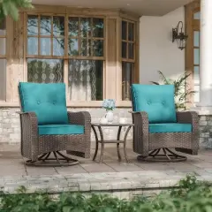 ALAULM 3 Pieces Patio Swivel Rocker Wicker Chairs-Outdoor Swivel Rocking Chairs with 1 Rattan Coffee Table
