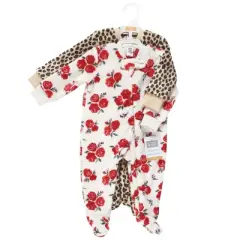 Hudson Baby Infant Girls Plush Sleep and Play, Red Rose Leopard