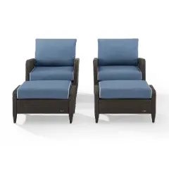 Kiawah 4pc Outdoor Wicker Conversation Set with 2 Arm Chairs & 2 Ottomans Blue - Crosley