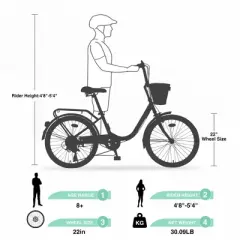 Gulches 7 Speed City Bike With Basket , Steel Frame,Multiple Colors 22 Inch Girls Bicycle
