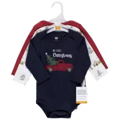Hudson Baby Infant Boy Cotton Long-Sleeve Bodysuits, Boy Holiday Village