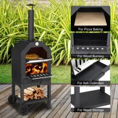 ROVSUN Outdoor Pizza Oven Wood Fried with Pizza Stone, Pizza Peel, Grill Rack for Backyard and Camping