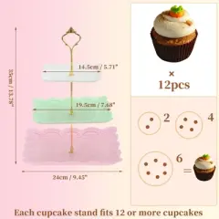 Unique Bargains 3 Tier Dessert Cupcake Stand Holder Square Tiered Serving Tray for Donuts Fruits White Pink Green Gold Tone