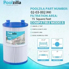 Poolzilla Spa Filter Cartridge for C-7367, Pleatco PD075-2000, Dimension One 1561-00, Filbur FC-3059, Excel Filters XLS-7005, Aladdin 17541