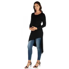 24seven Comfort Apparel Long Sleeve Knee Length Asymmetrical Maternity Tunic Top