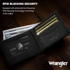 Wrangler Mens' RFID Blocking Genuine Leather Trifold Wallet Slim Design Apple AirTag Holder Window in Gift Box, Best Gift for Men Boyfriend Husband