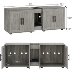 coucheta 55" Cat Litter Box Enclosure Furniture, Hiddden 3-IN-1 Wooden Cat Litter Cabinet with Barn Door & Double Rooms