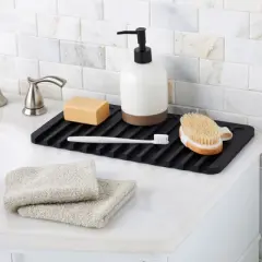 Talented Kitchen Self Draining Silicone Dish Drying Mat for Kitchen Counter, 15x8 Sloped Glassware Tray, Black