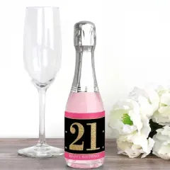 Big Dot of Happiness Finally 21 Girl - 21st Birthday - Mini Wine and Champagne Bottle Label Stickers - 21st Birthday Party Favor Gift - Set of 16