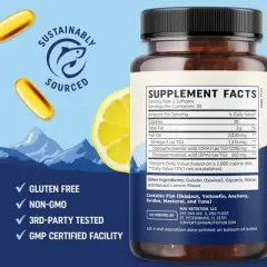 High DHA Ultra Fish Oil Softgels, High Strength DHA Supplement for Heart Health & Cellular Function Support, Lemon Flavor, MAV Nutrition, 60ct