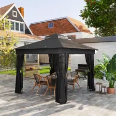 Outsunny&nbsp;10' x 10' Outdoor&nbsp;Gazebo with Shelves and Netting,&nbsp;Double&nbsp;Roof Patio Gazebo Canopy Shelter, UV30+ Protected
