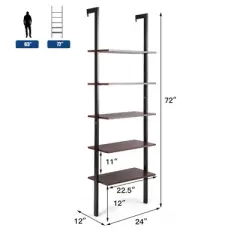 Costway 5-Tier Ladder Shelf Wood Wall Mounted Display Bookshelf Metal Frame Brown & Black/Brown & White/Bronze