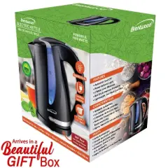 Brentwood 1,100-Watt Cordless Electric Kettle with Concealed Stainless Steel Heating Element, 360&deg; Base, Auto Shutoff, and Boil-Dry Protection