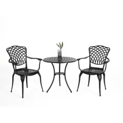 3 Piece Patio Seating Set, Aluminum Bistro Table And Chairs Set Of 2 With Umbrella Hole,All Weather Metal Bistro Table Set -Maison Boucle
