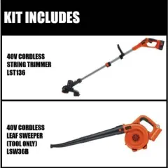Black & Decker LCC140 40V MAX Lithium-Ion Cordless String Trimmer and Sweeper Kit (2 Ah)