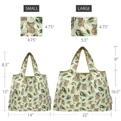 Wrapables Large & Small Foldable Nylon Reusable Shopping Bags (Set of 2), Koalas