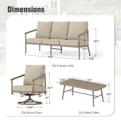 Captiva Designs 4PC Windsor Style Patio Outdoor Sofa Conversation Set with Swivel Chairs for Deck Lawn Backyard