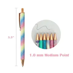 Wrapables Glitter Ballpoint Pens for Women, 1.0mm Medium Point Retractable Metal Pens (Set of 6)