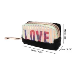 Unique Bargains Women's Portable Vertical Stripes LOVE Makeup Bag 1 Pc