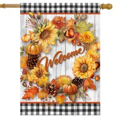 Briarwood Lane House Flag 40x28 For Outdoor Welcome Fall Wreath For Fall House Flag