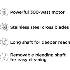 Chefman Multi-Speed Immersion Blender with Stainless Steel Blades - Black: Handheld 2-Speed, 300W, Dishwasher-Safe Parts