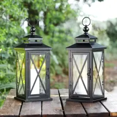 Lirio 17.5" Indoor/Outdoor Lantern (Set of 2) - PLT4065 - Black - Safavieh