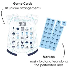 Big Dot of Happiness It&rsquo;s Twin Boys - Picture Bingo Cards and Markers - Blue Twins Baby Shower Shaped Bingo Game - Set of 18