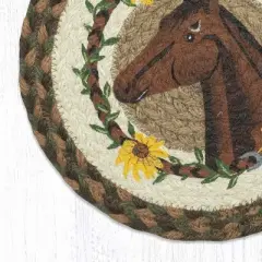 Earth Rugs Horse Lover Gift &ndash; Handmade Jute Hot Pad with Brown Horse and Daisies
