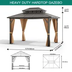 Hardtop Gazebo, Aluminum Frame Gazebos with Double Roof, Pergolas for Patios, Garden, Parties, Lawns