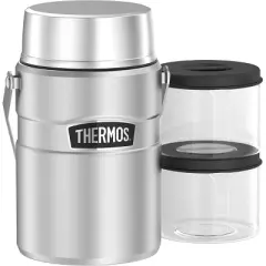 Thermos 47 oz Stainless King Big Boss Food Jar w/ 2 Inner Containers-Matte Steel
