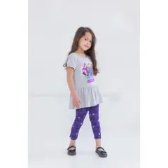 Disney Descendants Mal Evie Uma Peplum T-Shirt Capri Legging Set Grey/Purple