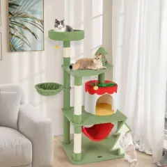 Tangkula 52" Tall Christmas Cat Tree w/ Sisal Scratching Posts Gift Box Shaped Condo