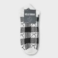 Women's Gingham Check Bows Low Cut Socks - Black/White 4-10