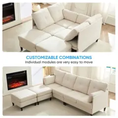 Mjkone Modular Convertible Sectional Sofa Couch, Upholstered Comfy Fabric 4-Seater Sofa with Movable Ottomans