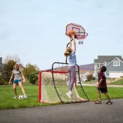 HearthSong - All-in-1 Outdoor Sports Set for Kids: Basketball, Baseball, Lacrosse, & Soccer