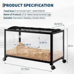 Acekool Large 3-Tier Hamster Cage, Metal & Glass Small Animal Habitat with Wheel, Deep Bottom, Ramps & Accessories, Black