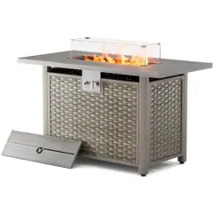 Evita 43" Propane Fire Pit Table, 50,000 BTU with Propane Tank, Windshield, Glass Stone and Rain Cover
