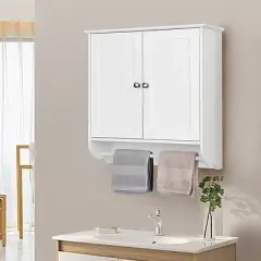 Costway Wall Mounted Bathroom Medicine Cabinet Storage Cupboard with Towel Bar Brown/Grey