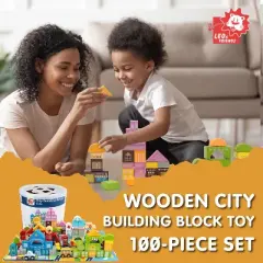 Leo & Friends Wooden City Building Block Toy 100-Piece Set