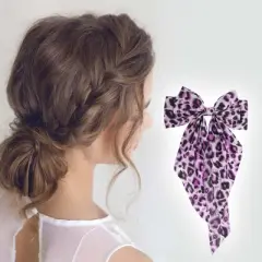 Unique Bargains Fashion Leopard Print Bow Ribbon Hair Clips Yellow Brown 1 Pc