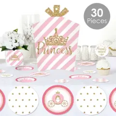 Big Dot of Happiness Little Princess Crown Pink & Gold Princess Baby Shower or Birthday Party Decor and Confetti Terrific Table Centerpiece Kit 30 Ct