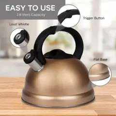 3 Qt Heavy Duty Stainless Steel Whistling Tea Kettle &ndash; Stay Cool Handle & Knob