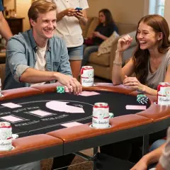 VEVOR Foldable Poker Table, 8 Player 72 in Folding Casino Leisure Table with Padded Rails and Cup Holders, Oval Portable Game Tables, Brown