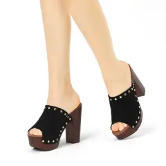 Allegra K Women's Open Toe Platform Block Slides Heel