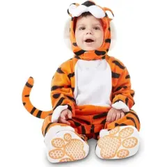 Joyfy Baby Halloween Costume Tiger Jumpsuit with Tail, Toddler One Piece Animal Suit with Hat for Halloween Dress Up Party