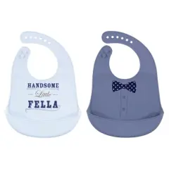 Little Treasure Baby Boy Silicone Bibs 2pk, Handsome Fella, One Size
