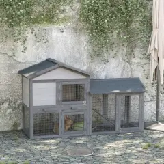 PawHut Rabbit Hutch Wooden Bunny Hutch Small Animal Cage Enclosure with Run, Removable Tray Waterproof Roof and Ramp