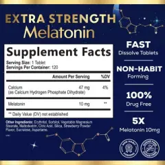 Melatonin 10mg Tablets Extra Strength Sugar Free Sleep Support for Adults - 120 Count By Nature's Nutrition
